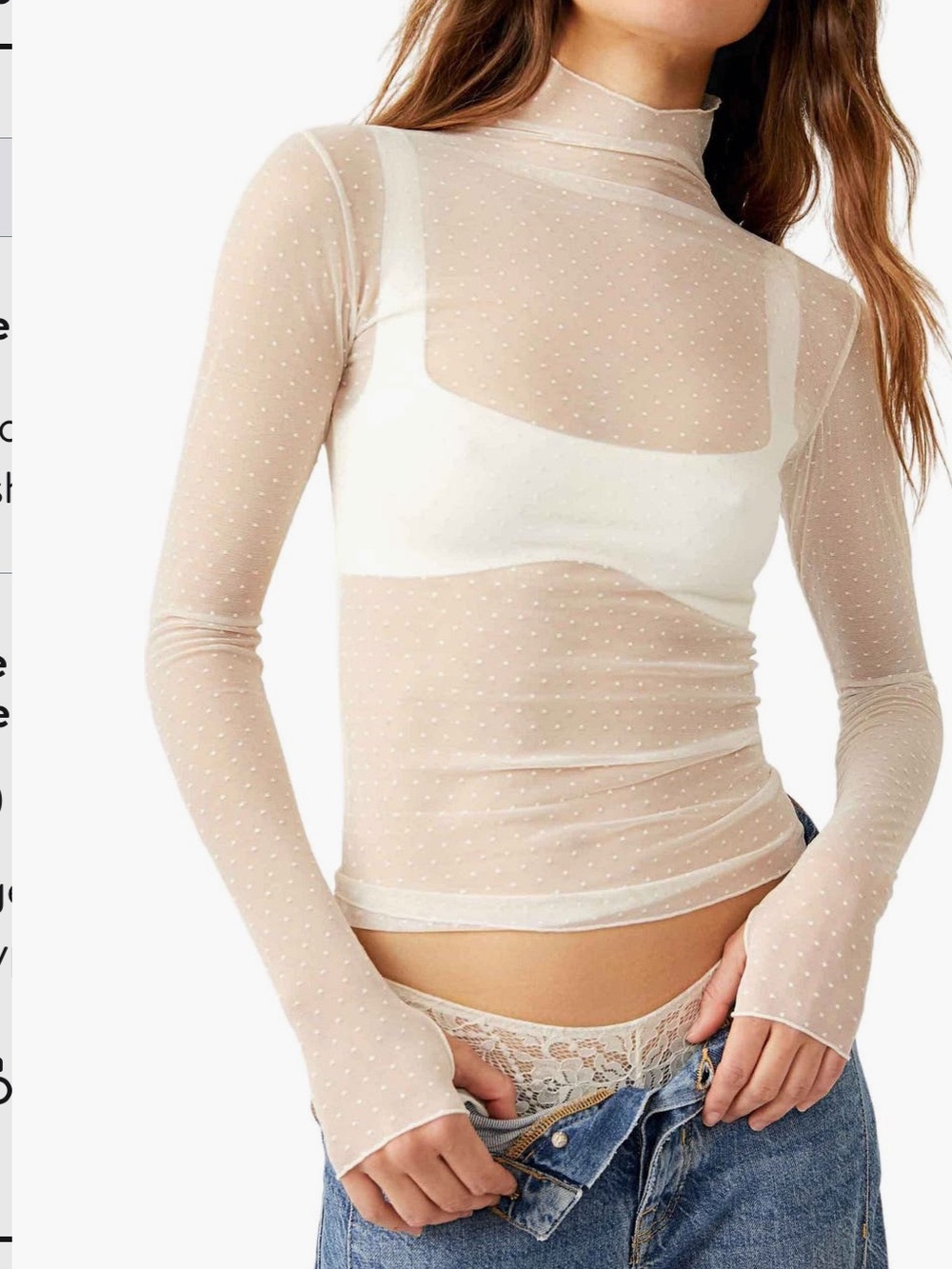 Free People Sheer Dot Mesh Turtleneck - Love Dove Cream